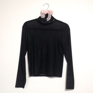 Forever21 Heaven Sent Black Sheer Mesh Long Sleeve Mock neck Top